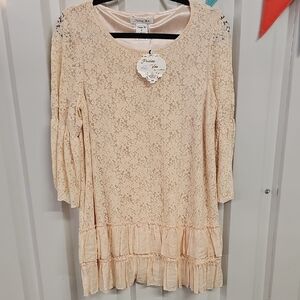 Pinkblush Cream Ruffled Tunic with 3/4 Sleeves